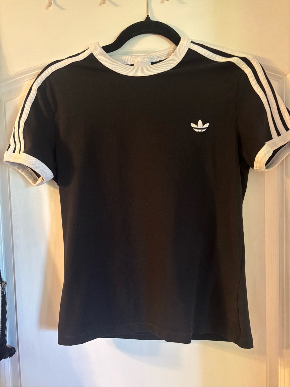 adidas Black Tee with White Trim and Trefoil Logo